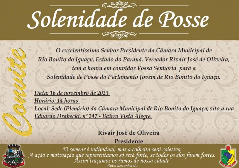 CONVITE A PARA A SOLENIDADE DE POSSE DO PARLAMENTO JOVEM 2023.